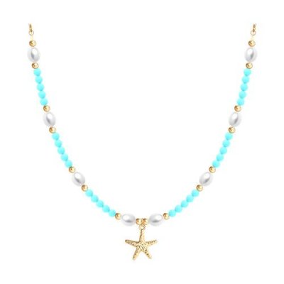 Колье из золочёного серебра с бирюзой и жемчугом «Морская Звезда» SOKOLOV (арт.9328)