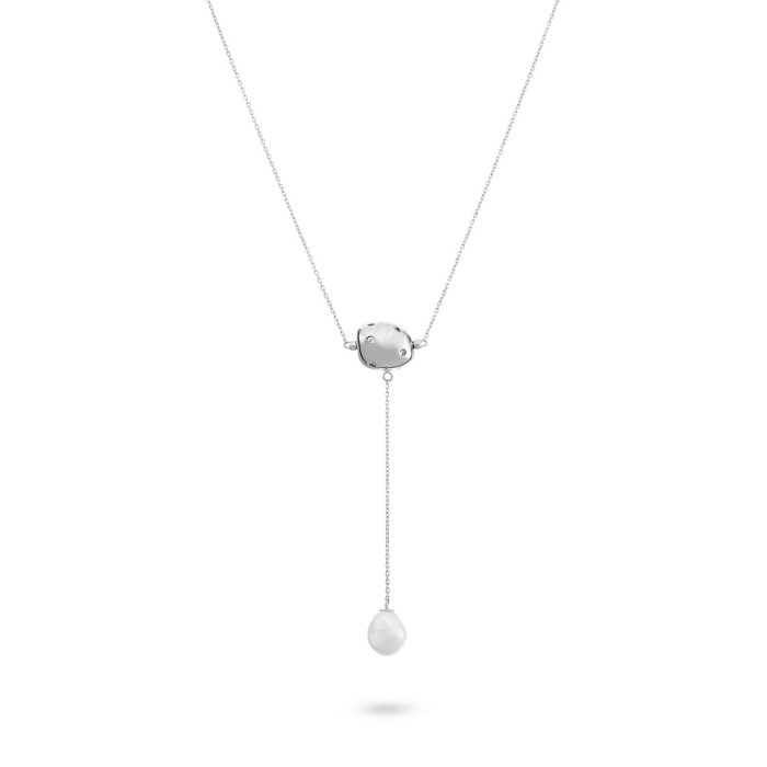 Ожерелье из серебра с жемчугом и куб. цирконием (Арт.rb-n336-2-x-w-pn-x-w)