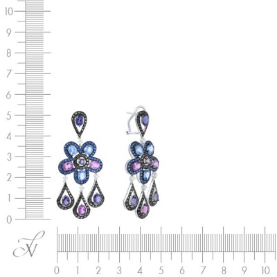 Серьги с бриллиантами и сапфирами «Цветочный Каскад» из белого золота MY JEWELS (арт.E02466K_SR_DB_SA_MC_WG)