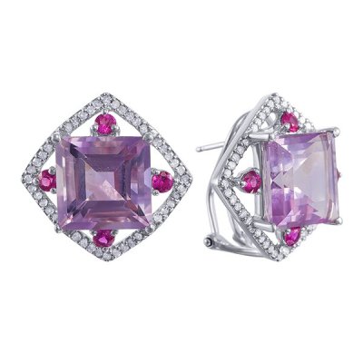 Серьги из белого золота с аметистом и бриллиантом (Арт.e15369_sr_ps_pam_wg)