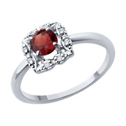 Кольцо из серебра с гранатом и фианитами (Арт.94-310-00180-2)