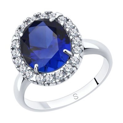 Кольцо из серебра с синим корунд (синт.) и фианитами (Арт.88010064)