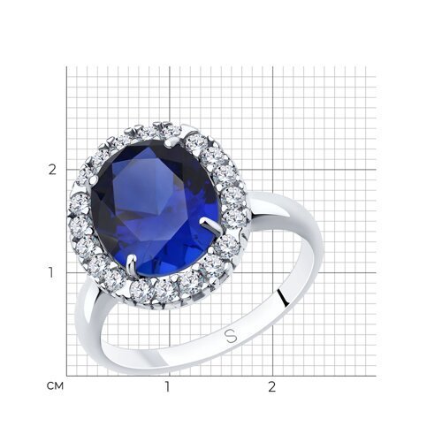 Кольцо из серебра с синим корунд (синт.) и фианитами (Арт.88010064)