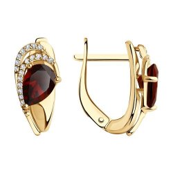 Серьги из золочёного серебра с гранатами и фианитами (Арт.93-320-00548-2)
