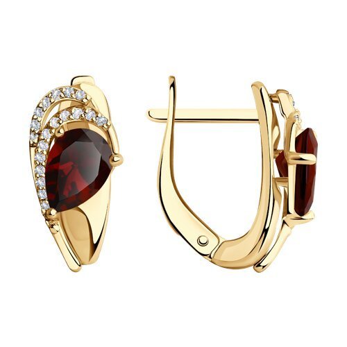 Серьги из золочёного серебра с гранатами и фианитами (Арт.93-320-00548-2)