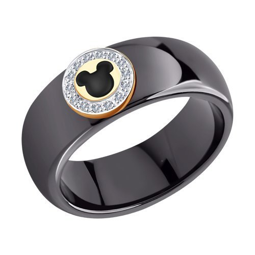 Кольцо из золота с черными бриллиантами и керамической вставкой (Арт.6015093)
