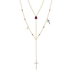 Ожерелье из золота с бриллиантом и рубином Русские Самоцветы (Арт.95656)