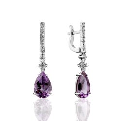 Серьги из золота с аметистом и бриллиантом Русские Самоцветы (Арт.95666)