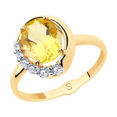 Кольцо золото 585 с цитрином и фианитами «Солнечная аура» SOKOLOV (арт.715655)