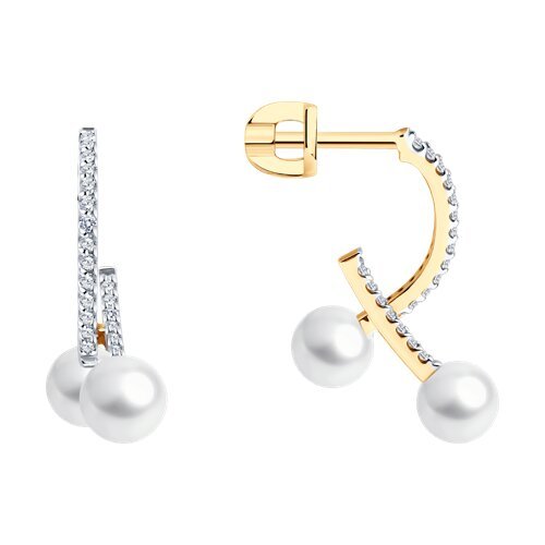 Серьги пусеты золотые пробы 585 с жемчугом (Арт.792453)