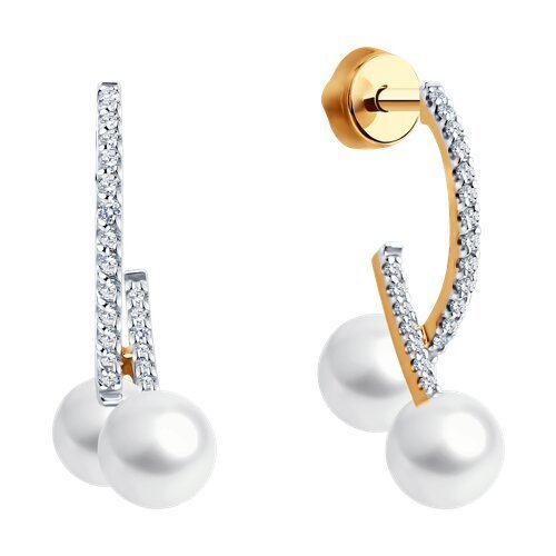 Серьги пусеты золотые пробы 585 с жемчугом (Арт.792453)