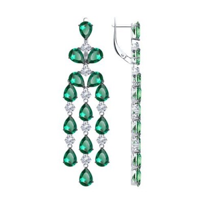 Серьги из серебра с фианитами «Изумрудный Каскад» Соколов (арт.94025839)