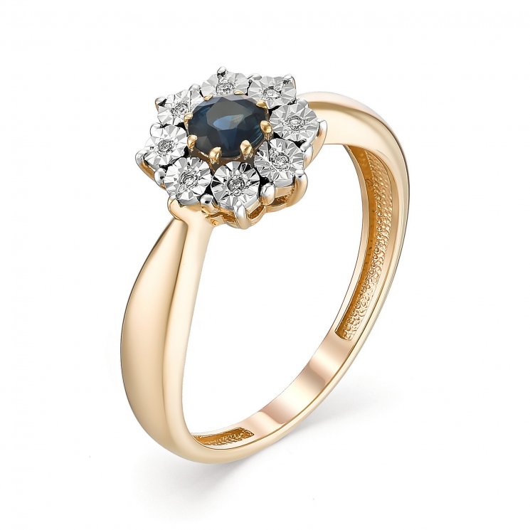 Золотое кольцо с сапфиром и бриллиантом Алькор КЮЗ (Золото) 13102-102