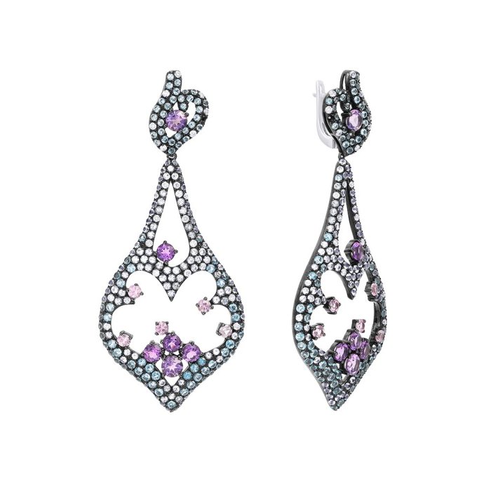 Серьги из золота с бриллиантом и сапфиром (Арт.aae4371_sr_ps_mc_bw)