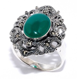 Кольцо серебряное с агатом и марказитом «Крылья легенд» MyJewels (арт.210028e-39-182_agat_markazit)