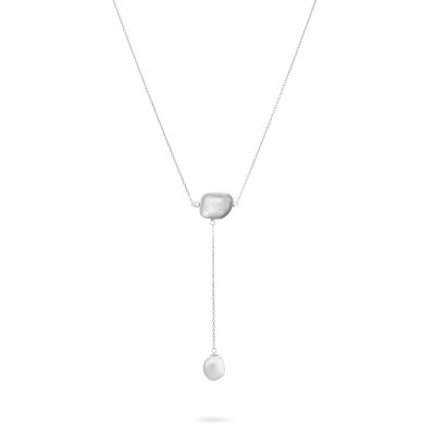 Ожерелье из серебра с жемчугом и куб. цирконием (Арт.rb-n336-3-x-w-pn-x-w)