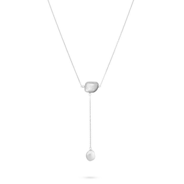 Ожерелье из серебра с жемчугом и куб. цирконием (Арт.rb-n336-3-x-w-pn-x-w)