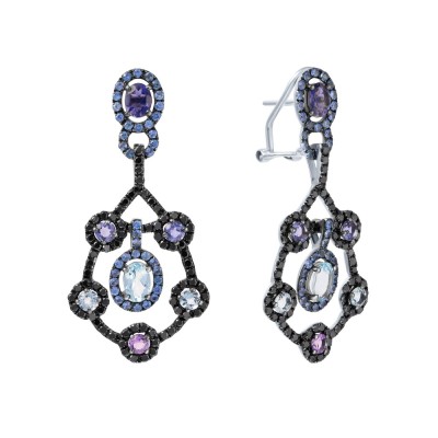 Серьги с аквамарином, аметистом, сапфиром и бриллиантами «Ночной Вальс» MY JEWELS (арт.E02468K_SR_DB_SA_AM_AQ_IL_WG)