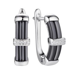 Серьги из серебра с керамикой и фианитом (Арт.tc-e00408-b-w-x-x-w)