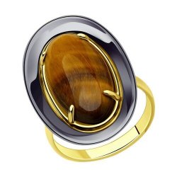 Кольцо из золочёного серебра с тигровым глазом (Арт.83010117)