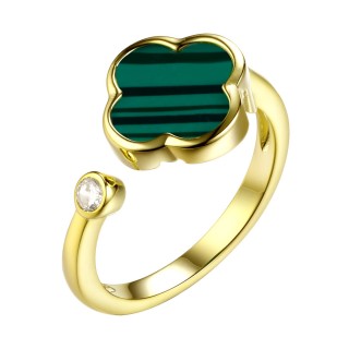 Кольцо серебряное с малахитом и фианитом «Lucky Clover» Fresh Jewelry (арт.TC-R01830-X-L-Mal-X-W)