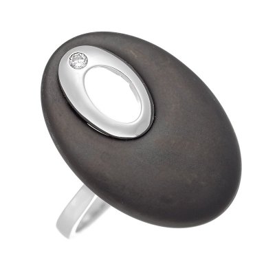 Кольцо из серебра с керамикой и куб. цирконием (Арт.tm-r01031-b-w-w-x-x)