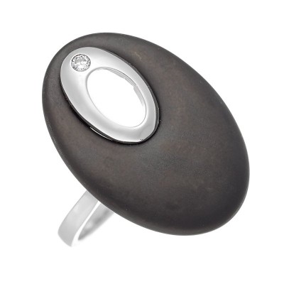 Кольцо с керамикой и куб. цирконием «Black Ceramic Wave» Fresh Jewelry (арт.01031)