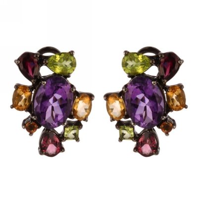 Серьги из серебра с аметистом и родолитом (Арт.knlp1221_am_ct_pd_rh_blk)