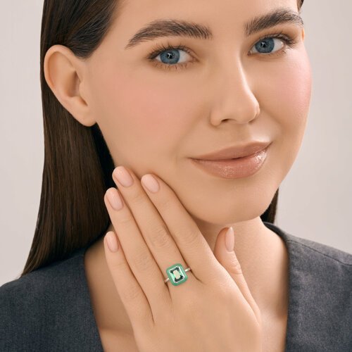 Кольцо из серебра с фианитом и эмалью (Арт.94014600)