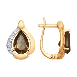 Серьги из золочёного серебра с раухтопазами и фианитами (Арт.92021635)