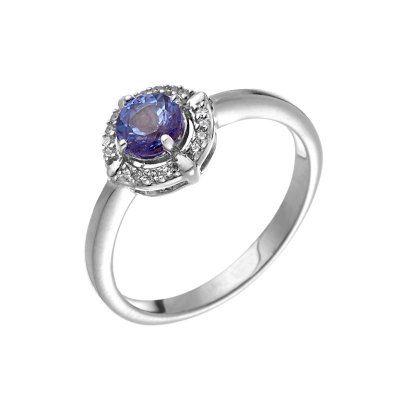 Кольцо из серебра с танзанитом и фианитом (Арт.sm-r01834-x-w-tn-x-w)