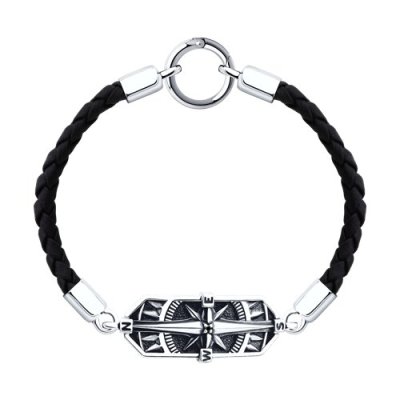 Браслет SOKOLOV «Компас» из серебра 925 с фианитами и кожаным шнуром (арт. 95-150-02643-1)