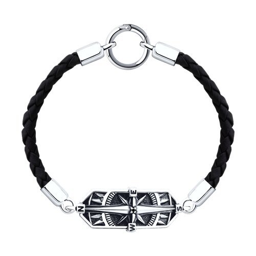 Браслет SOKOLOV «Компас» из серебра 925 с фианитами и кожаным шнуром (арт. 95-150-02643-1)