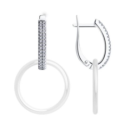 Серьги из серебра с керамикой и фианитами «Белый Мираж» Соколов (арт.94-121-01318-2)