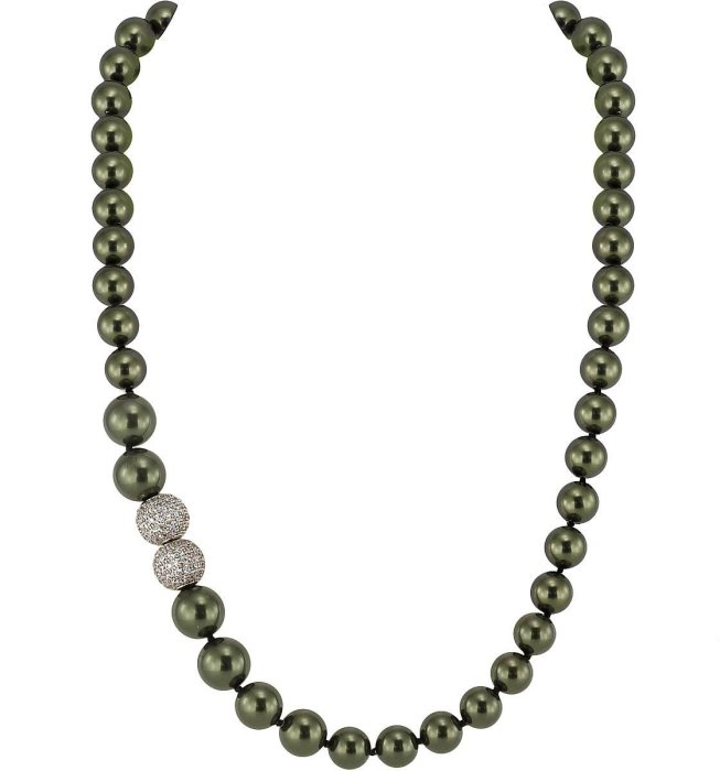 Ожерелье из серебра с жемчугом и куб. цирконием (Арт.2l-sk-34)