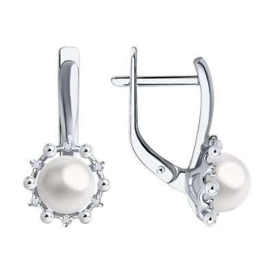 Серьги из белого золота с бриллиантами и жемчугом (Арт.52-220-02099-1)