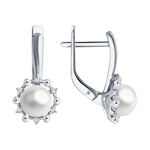 Серьги из белого золота с бриллиантами и жемчугом (Арт.52-220-02099-1)