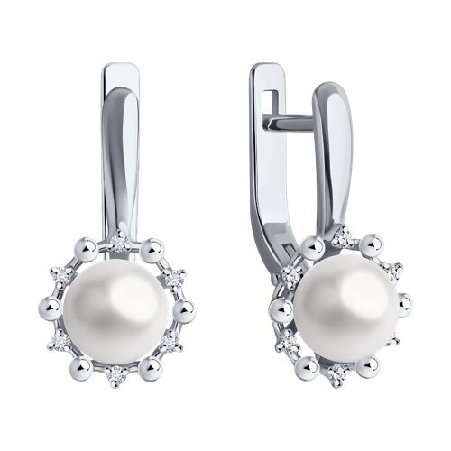 Серьги из белого золота с бриллиантами и жемчугом (Арт.52-220-02099-1)