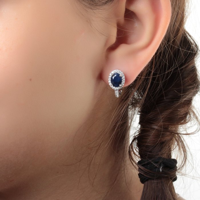 Серебряные серьги с фианитом синт. и сапфиром нат. (u) TEOSA E-DRGR00484-SP