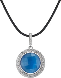 Кулон с кошачьим глазом и куб. цирконием «Venice Blue» на шнурке, серебро, Rivoli (арт.FHP-1-H-18-S)