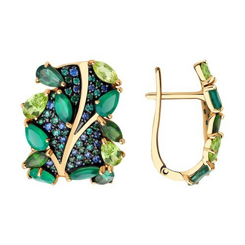 Серьги золотые пробы 585 с миксом камней (Арт.726066)