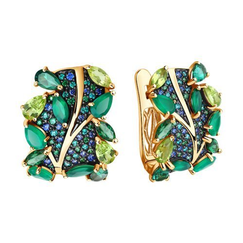 Серьги золотые пробы 585 с миксом камней (Арт.726066)