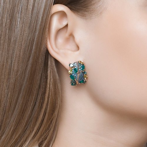 Серьги золотые пробы 585 с миксом камней (Арт.726066)