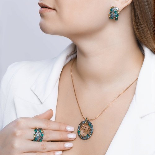 Серьги золотые пробы 585 с миксом камней (Арт.726066)