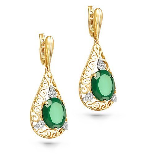 Серьги золотые с бриллиантами и ониксом «Изумрудная Ажурность» Kabarovsky (арт.12-2506-1900)