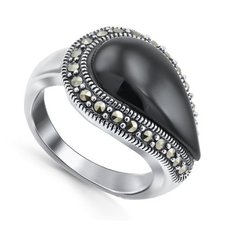 Кольцо серебряное с ониксом и марказитом «Чёрные крылья» MyJewels (арт.210232-39_oniks_markazit)