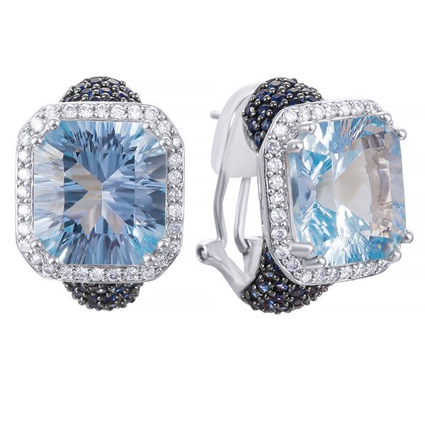 Серьги из белого золота с бриллиантом и сапфиром (Арт.e15707_sa_bt_wg)