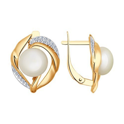 Серьги золотые пробы 585 с жемчугом (Арт.792025)