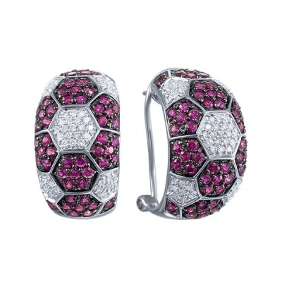 Серьги из белого золота с бриллиантом и рубином (Арт.e42389a0f14wb002_ru_wg)