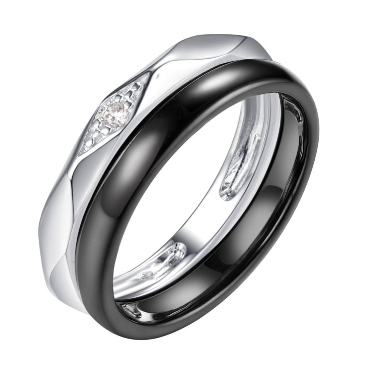 Кольцо из серебра с керамикой и фианитом (Арт.tc-r01037-b-w-x-x-w)